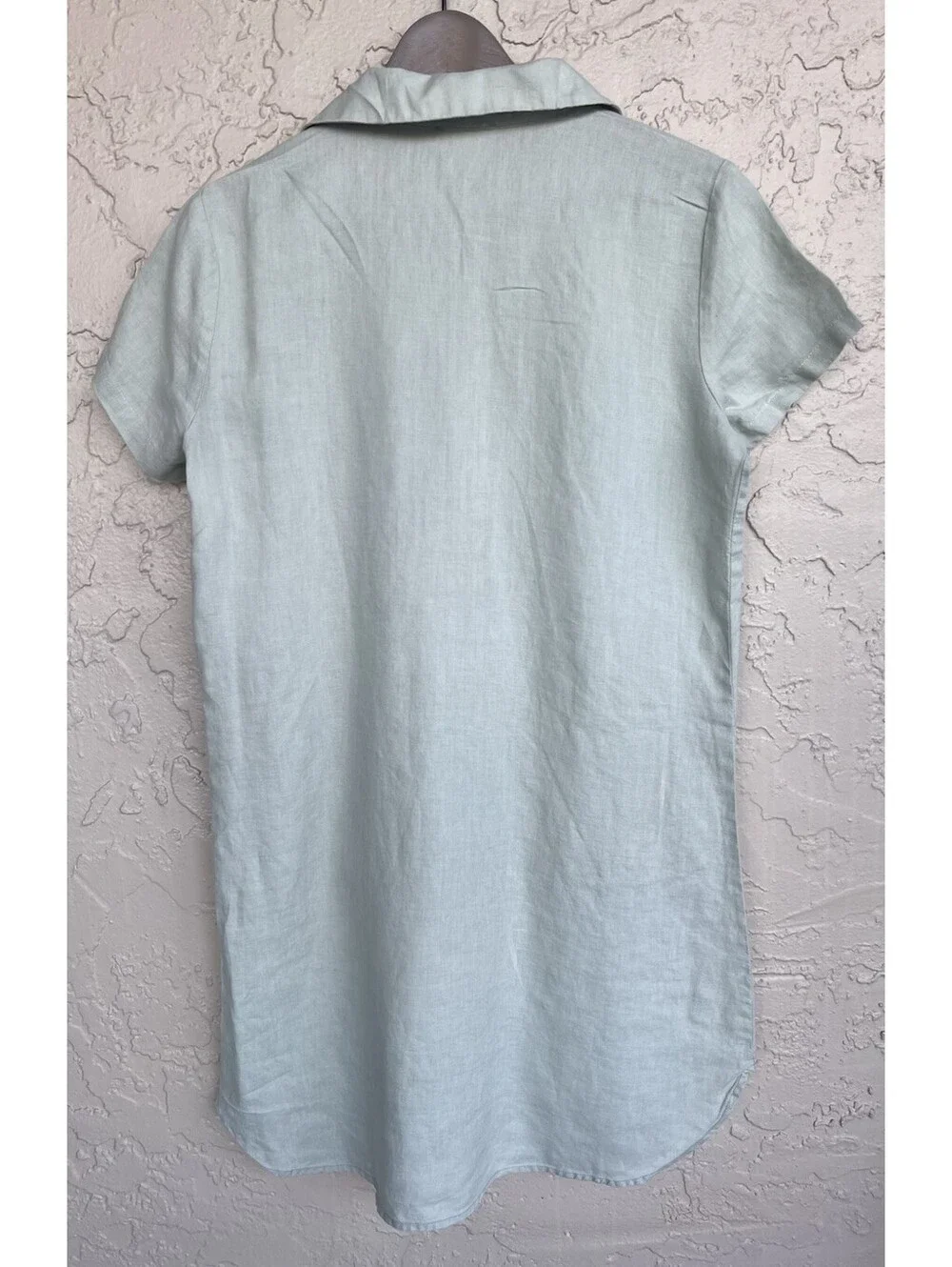 Sigrid Olsen Short Sleeves Linen Dress size Small Light Sage Green Front Pockets